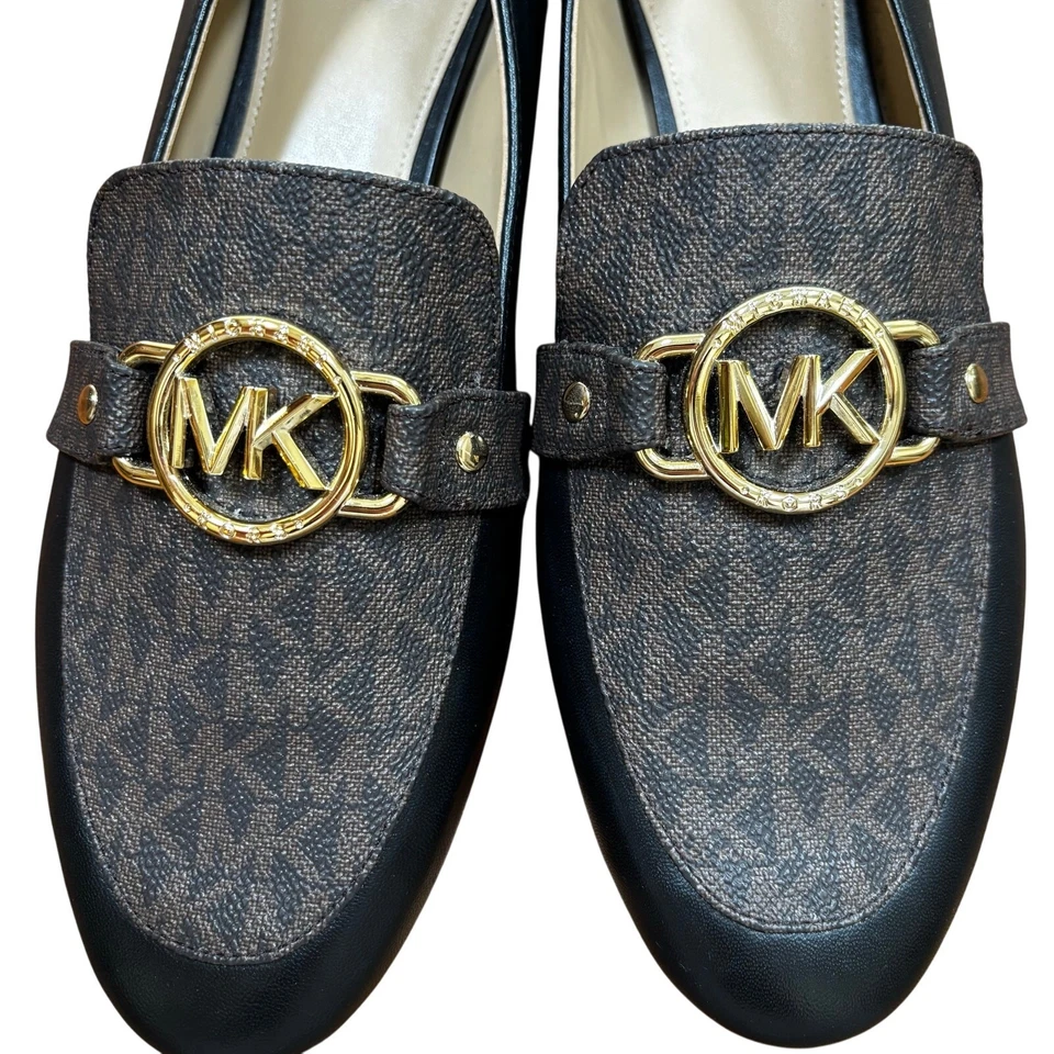 Michael Kors Rory Cuero Mocasines Zapatos Sin Cordones US 9.5M Negro Marrón Monograma Foto 4 de 4