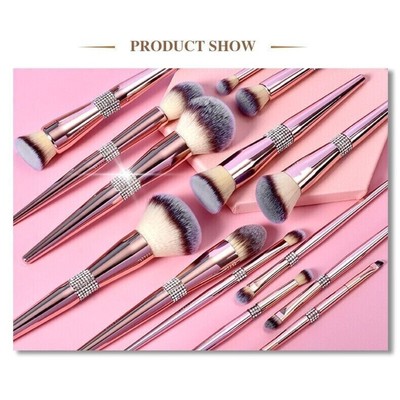 Professional Makeup Brush 14 Pcs Cosmetic Tools Rhinestones & Rose Gold Handle