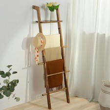 67-Inch Wooden Blanket Ladder with Shelf for Living Room - 5-Tier Farmhouse T...
