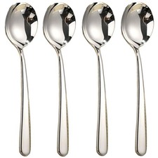 Large Round Soup Spoons Set,Set of 4 Premium 18/10 Stainless Steel Spoons wit...