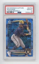 JESUS MADE 2025 BOWMAN CHROME PROSPECT SAPPHIRE 1ST PSA 10 BREWERS Q6930