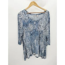 LOGO by Lori Goldstein Blue Printed Long Sleeve Tunic Top Women's Size X-Large