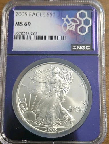 U.S. Mint American Eagle 2005 1 oz .999 Silver Coin Business Strike NGC MS 69
