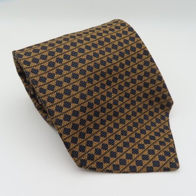 Bruno Piattelli Tie Silk Blue Brown Squares 4'' 57'' Long Hand Made