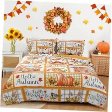 Thanksgiving Patchwork Duvet Cover Set Size,Fall Farm Duvet King Orange Pumpkin