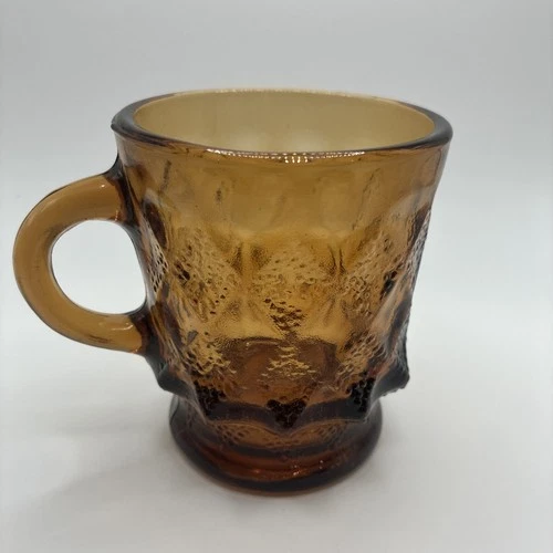 Vintage Anchor Hocking Fire King Amber Brown Diamond Kimberly Coffee Cup Mug