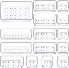 15 Pcs Clear Plastic Drawer Organizer Makeup Vanity Organizer