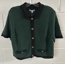 Veronica Beard Marie Cardigan in Pine/Black Bouclé- Women's Size L, NWT $398