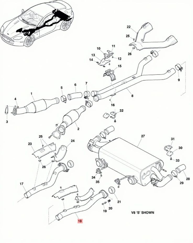06-16 ASTON MARTIN V8 VANTAGE 4.3L REAR LEFT EXHAUST INTERMEDIATE PIPE OEM