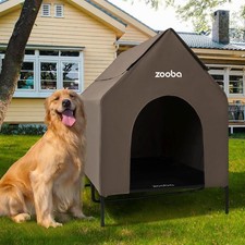 Zooba 48in XL Dog House Outdoor, Elevated Dog Bed with Canopy, Brown