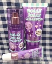 3 Piece NEW Holly Jolly Lollipop TRAVEL Mist Cream Lip Set Bath & Body Works