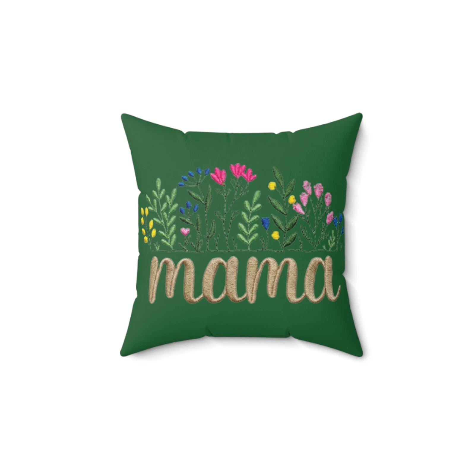 Mama floral pillow | Green garden wildflower throw pillow