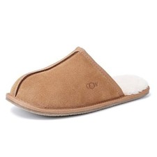 Mens Slippers Genuine Suede House Slippers for Men Cozy Fuzzy 9 Chestnut