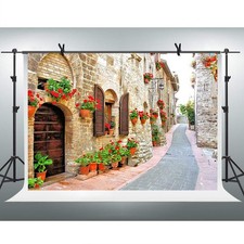 Italy European Street Wedding Backdrop Spring Flower Photo Background 10x7 Ft