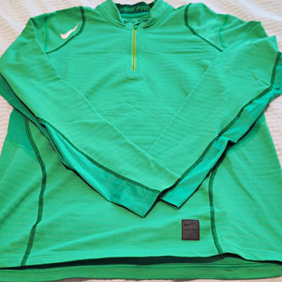 Nike Pro Dri-FIT Men s L Green 1/4 Zip Mock Neck Long Sleeve Fitted Top