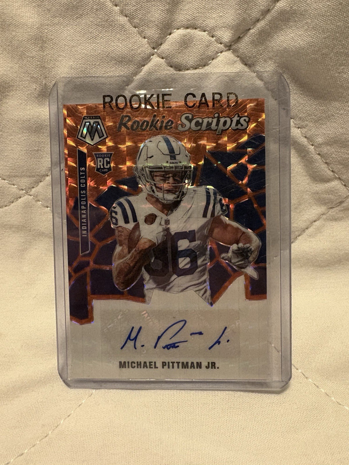2020 Panini Mosaic -Rookie Scripts Michael Pittman Jr. #RS14 Orange Prizm AU, RC