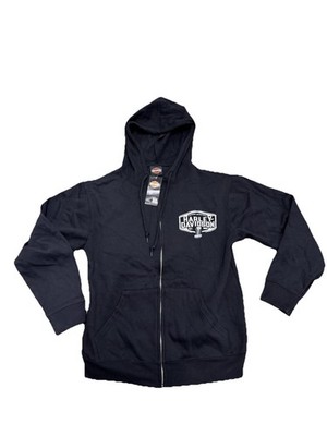 Harley Davidson- Mens Black Zip Up Hoodie  Skull Train Decal On Back- Size L