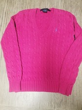 POLO RALPH LAUREN Sport Slim Fit Girls Sz M Cable-knit HOT PINK Sweater Ls
