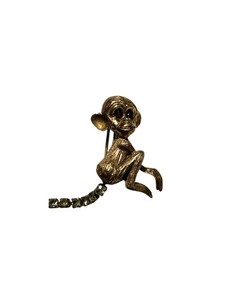 Vintage Gold Tone Red Eye Flexible Rhinestone Tail Cute Monkey Brooch Pin