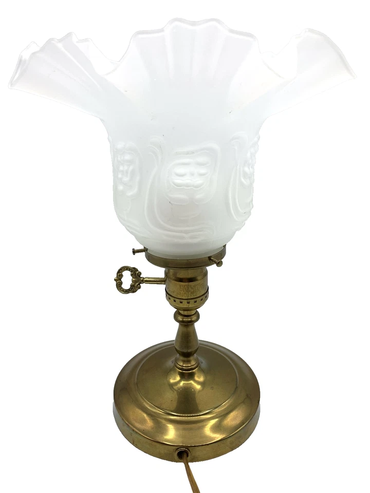 Винтажная латунная настольная лампа лебедь тисненый вихревой стеклянный абажур с гофрированным верхом ретро декор - Изображение 3 из 4