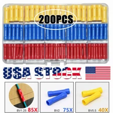 US 200PCS Insulated Straight Butt Terminals Kit Crimp Electrical Wire Connectors