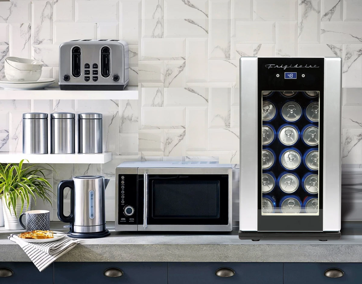 18 Can 4 Bottle Beverage Refrigerator Freestanding Stainless Steel Mini Fridge