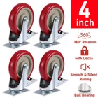 4 Pack 4 Inch Caster Wheels Swivel Plate Polyurethane Wheels Heavy Duty Wheels