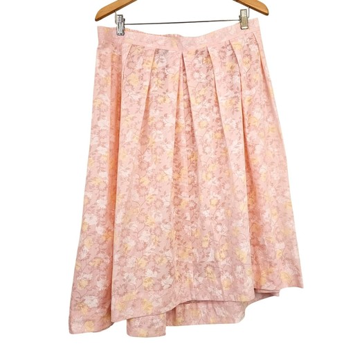 Falda Midi Rosa Floral Americana Años 60 Mezcla Algodón Talla 24W Hecha EE. UU. UNIÓN - Imagen 1 de 10