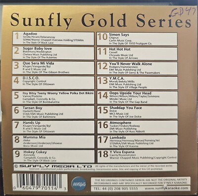 GD047 GOLD    SUNFLY KARAOKE CDG VERY RARE, NOT SOLD IN THE USA  LOT UK