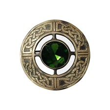 Celtic Kilt Fly Plaid Brooch Green Stone Antique Finish 3"/Highland Plaid Brooch