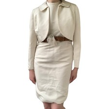 1960s Ivory bridal Wedding Suit vintage 2pc Bolero jacket Dress 1970s Pencil 60s