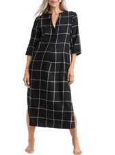 Donna Karan Plaid Woven Maxi Sleep Shirt Black XL NEW 502