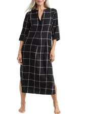 Donna Karan Plaid Woven Maxi Sleep Shirt Black XL NEW (502)