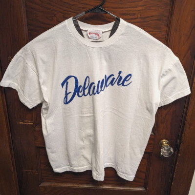 Vintage 80s Nutmeg Delaware Blue Hens Tshirt OSAF Fits XL Script Graphic USA