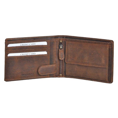 DiLoro Mens Brown Leather RFID Wallet Bifold Double Flip ID Zip Coin Compartment