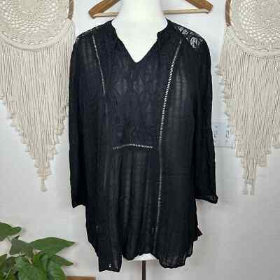 Ava & Viv black sheer boho blouse NEW size XL