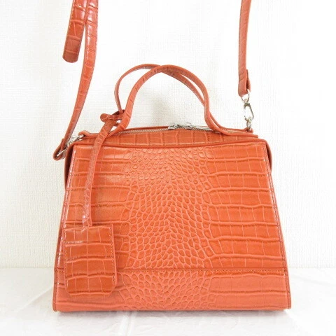 Style Deli Embossed Leather Square Handbag Shoulder 2Way Orange A324 Ladies