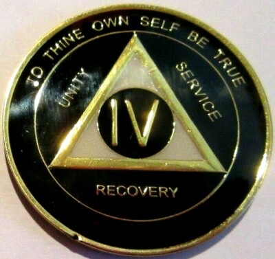 Black Gold White Alcoholics Anonymous AA 4 Year Medallion Token Coin ...