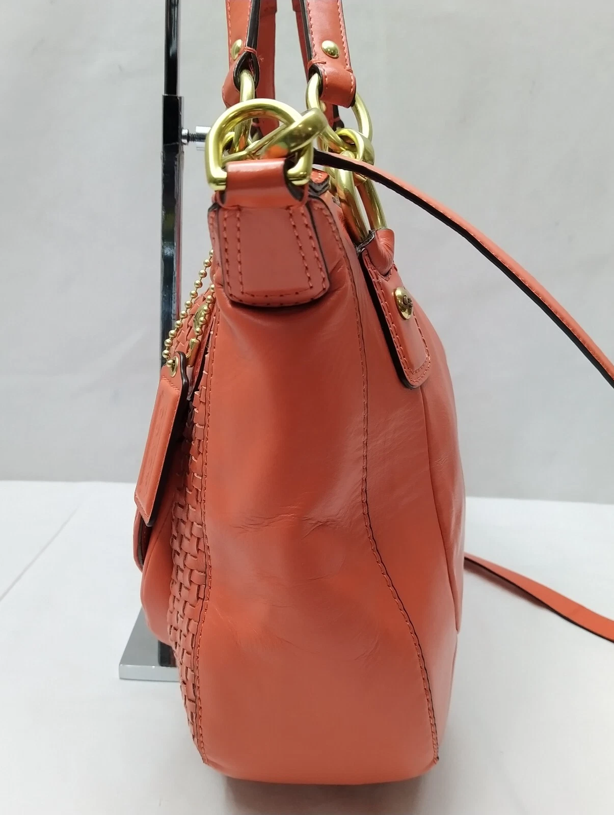 Borsa a tracolla Coach Kristin arancione pelle intrecciata doppio manico cerniera