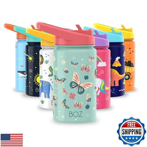 BOZ Kids Insulated Water Bottle with Straw Lid, Stainless Steel Vacuum Double