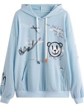 Shein Women's Cartoon Letter Graphic Drawstring Hoodie Long Sleeve Pocket SZ M.