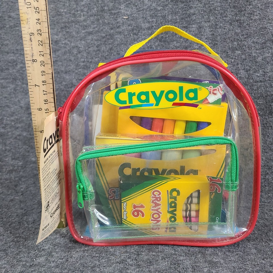 Vintage Crayola Art Buddy Backpack 1999 Clear Plastic Crayons Markers