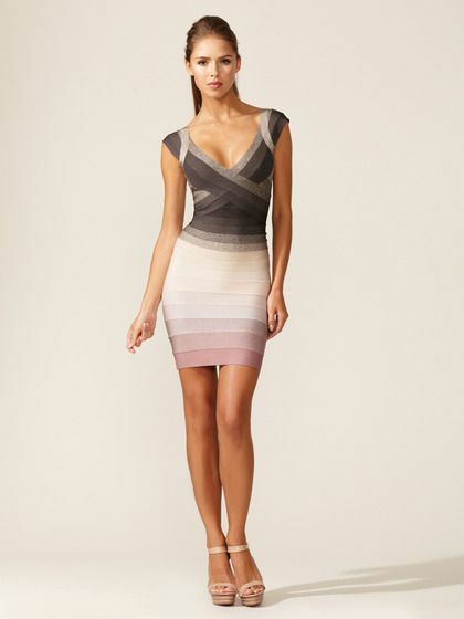 herve leger beige dress THE MIRABEL DRESS  HERV LGER