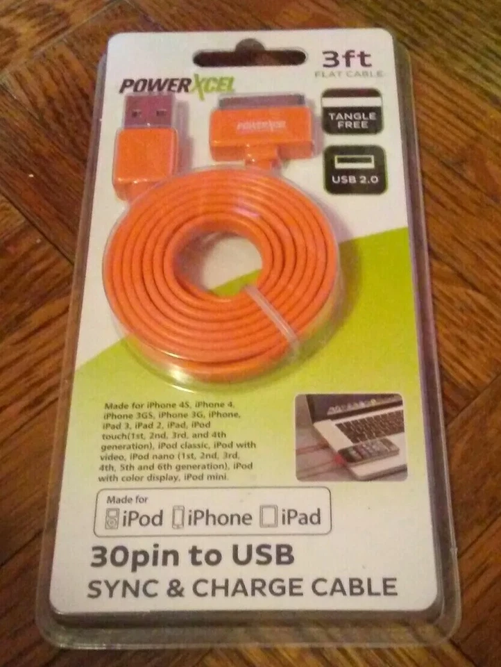 PowerXcel 30 Pin USB 3ft Flat Tangle Free Data Sync and Charge Cable iPad iPhone - Image 2 of 4