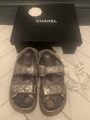 Chanel Dad Silver Double Strap Sandals 