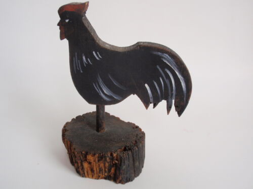 Figura gallo primitiva vintage fatta a mano legno figura rustica arte pollo - Foto 1 di 5