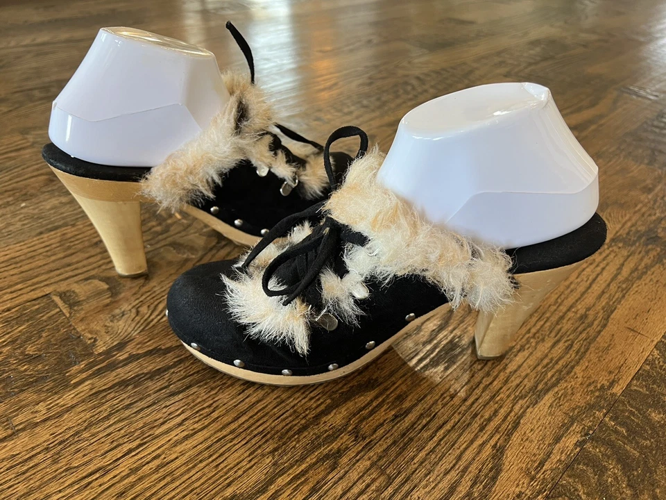 Zapatos sin cordones Paris Blues Belle para mujer negros/crema con piel talla 10 Foto 3 de 4