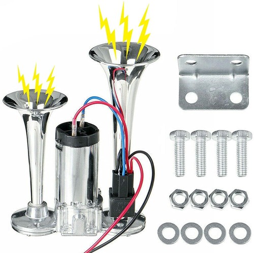 12V LKW Hupe Luft Horn mit Kompressor 600Db Super laut Doppelrohr Lufthorn Kit - Bild 9 von 10