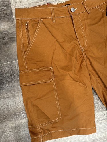 True Religion Cargo Shorts Mens 34 Y2K Logo Pockets Dark Khaki White Stitching - Picture 2 of 5
