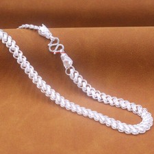 Real 999 Fine Silver Dragon End With 9mm Flat Link Chain Necklace 20inch